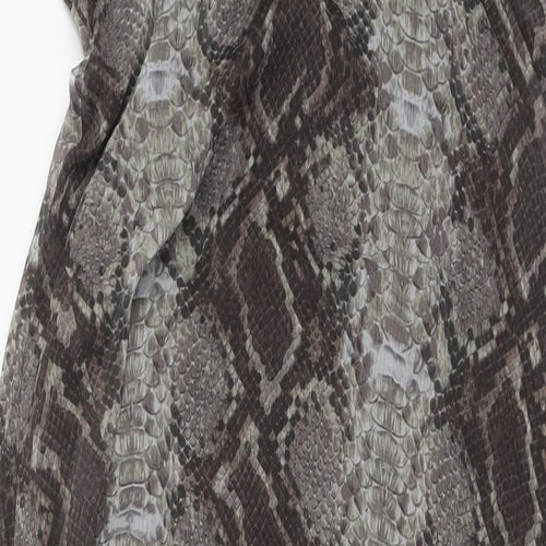 Topshop Womens Brown Animal Print Polyester Maxi Size 12 V-Neck Pullover - Snake Pattern