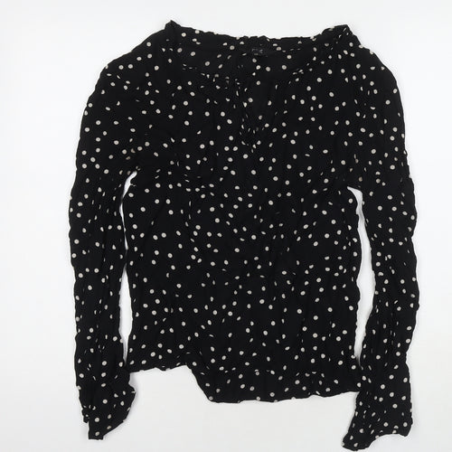 NEXT Womens Black Polka Dot Viscose Basic Blouse Size 8 Round Neck