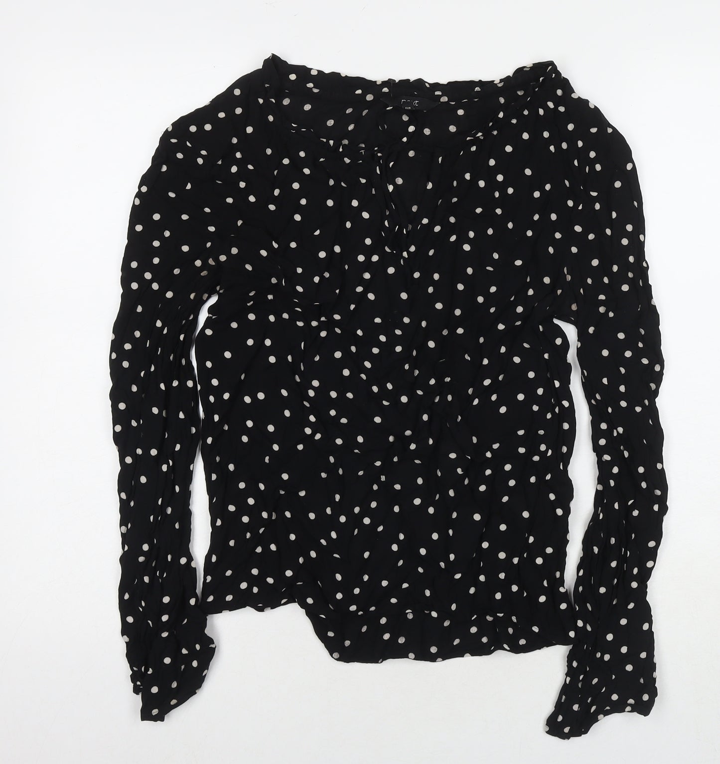 NEXT Womens Black Polka Dot Viscose Basic Blouse Size 8 Round Neck