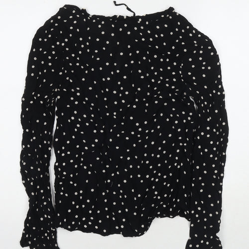 NEXT Womens Black Polka Dot Viscose Basic Blouse Size 8 Round Neck