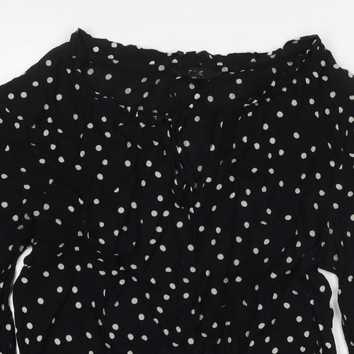 NEXT Womens Black Polka Dot Viscose Basic Blouse Size 8 Round Neck
