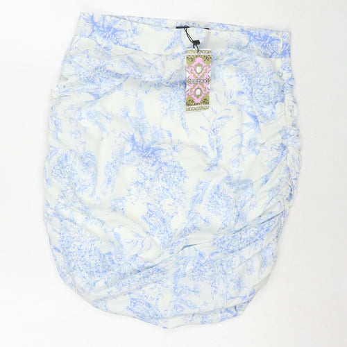 Boohoo Womens White Floral Polyester A-Line Skirt Size 12 Zip