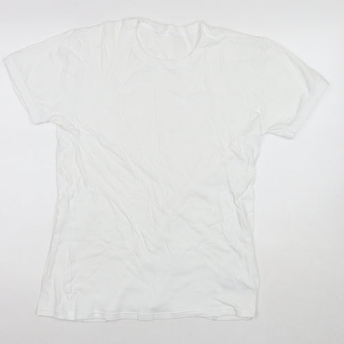Marks and Spencer Mens White Cotton T-Shirt Size L Round Neck