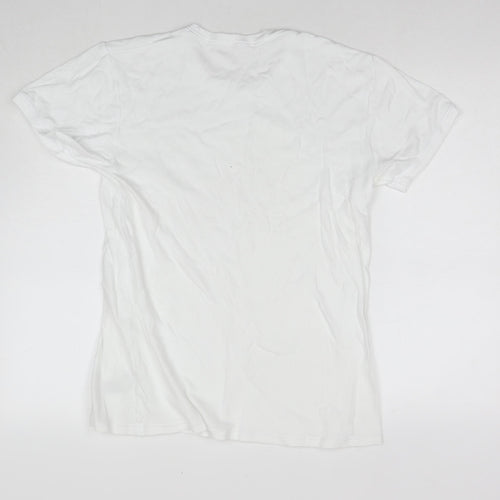 Marks and Spencer Mens White Cotton T-Shirt Size L Round Neck