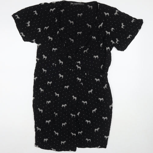 Sugarhill Womens Black Polka Dot Viscose Wrap Dress Size 10 V-Neck Tie