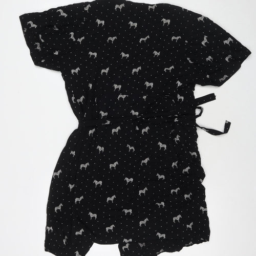 Sugarhill Womens Black Polka Dot Viscose Wrap Dress Size 10 V-Neck Tie