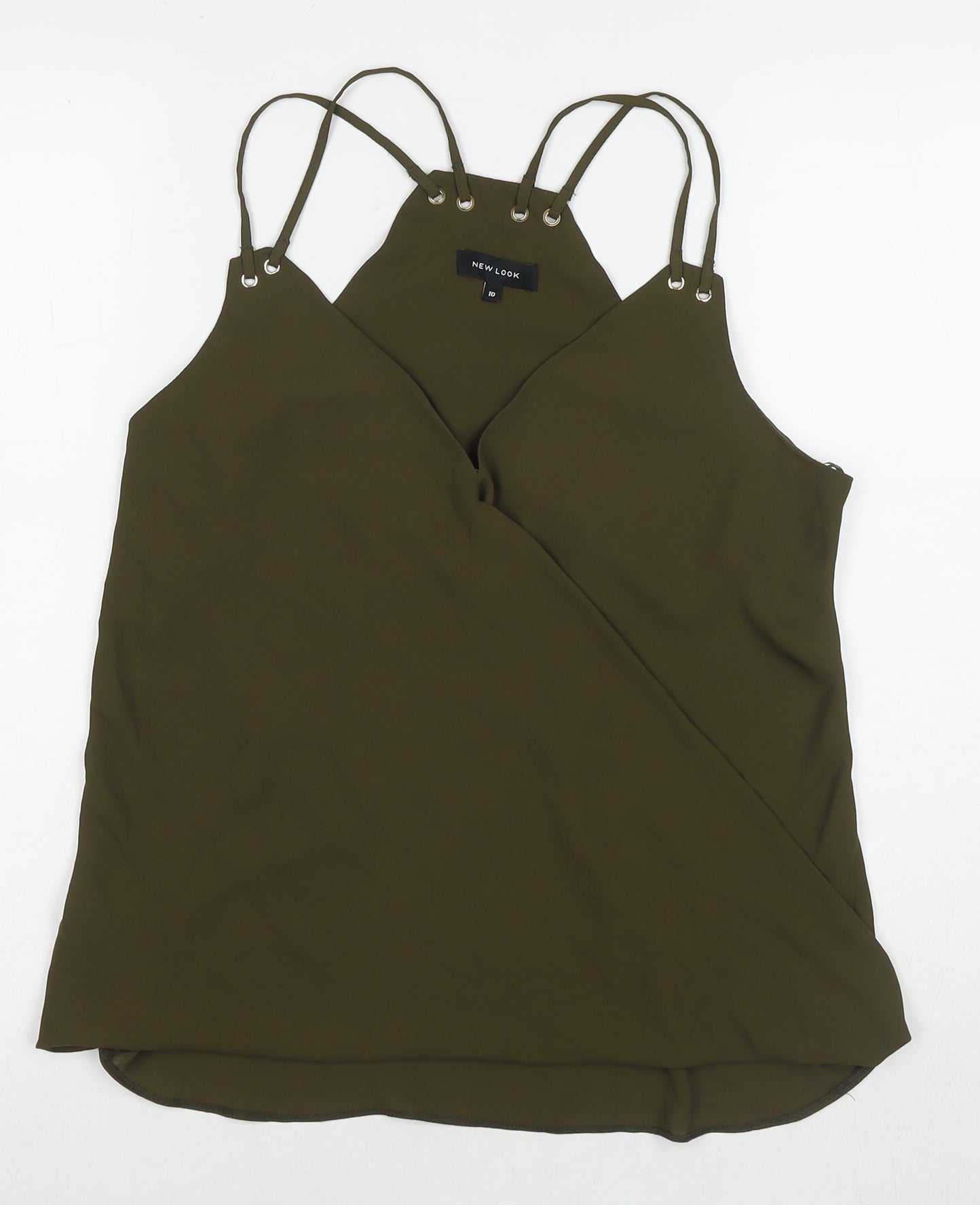 New Look Womens Green Polyester Basic T-Shirt Size 10 V-Neck