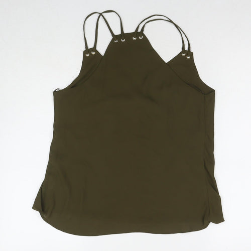New Look Womens Green Polyester Basic T-Shirt Size 10 V-Neck