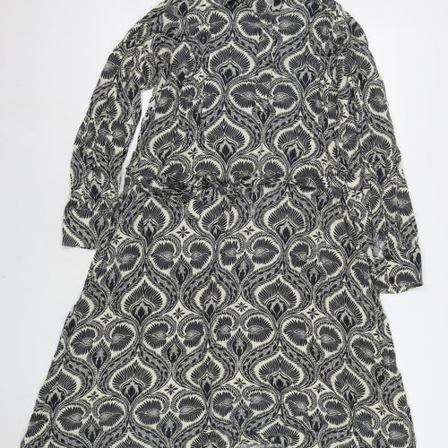 Khaadi Womens Black Geometric Viscose Shirt Dress Size S Collared Button