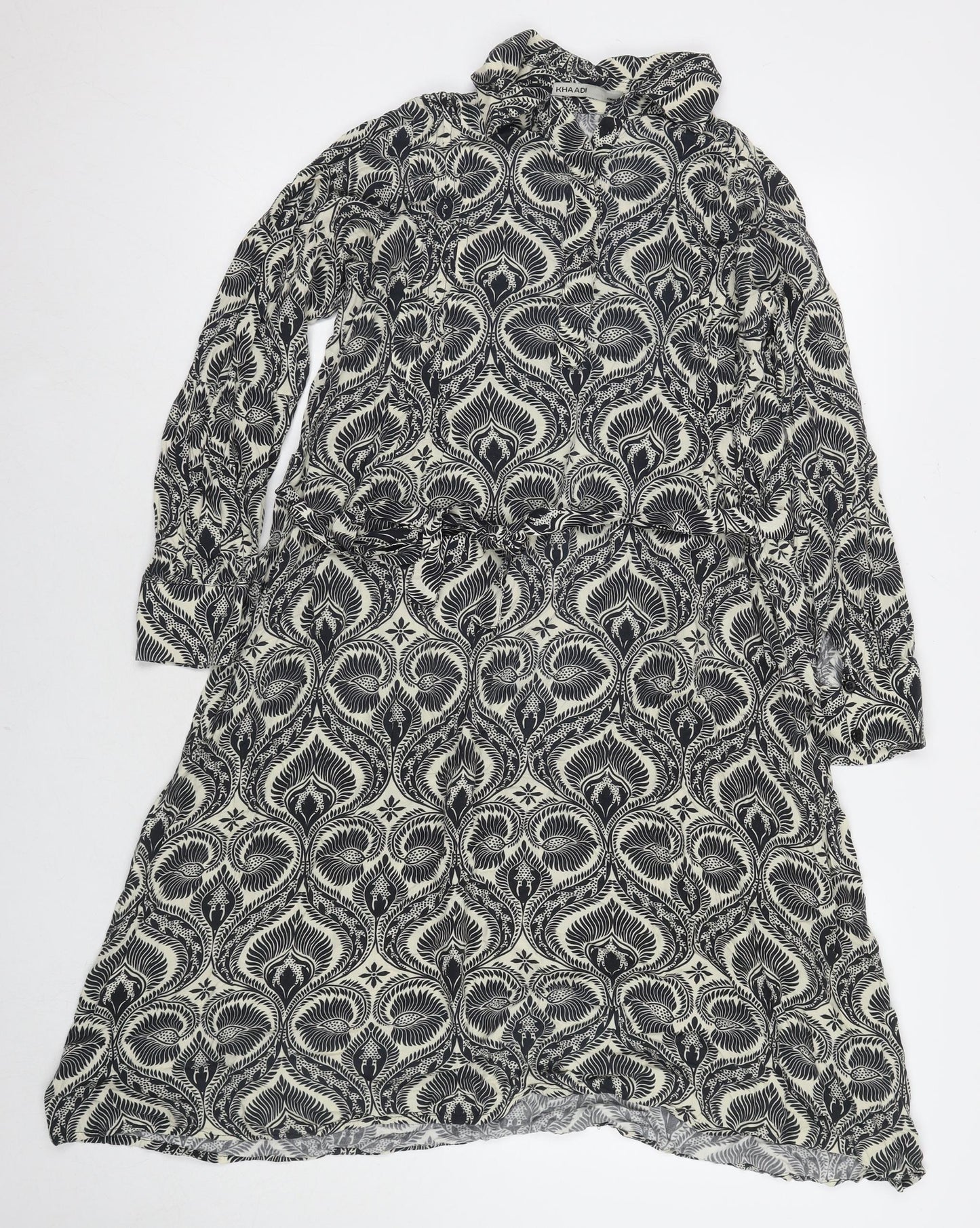 Khaadi Womens Black Geometric Viscose Shirt Dress Size S Collared Button