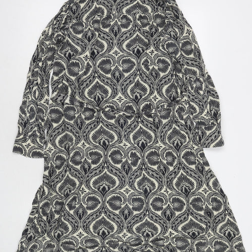 Khaadi Womens Black Geometric Viscose Shirt Dress Size S Collared Button