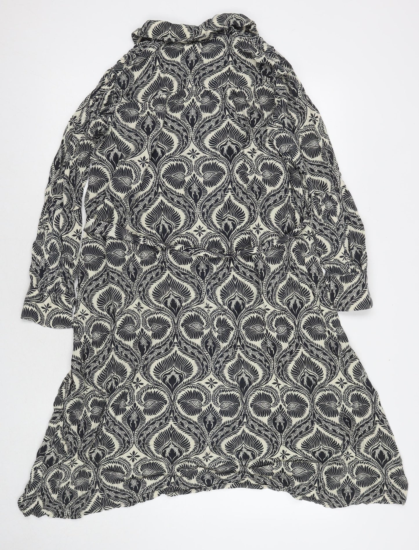 Khaadi Womens Black Geometric Viscose Shirt Dress Size S Collared Button