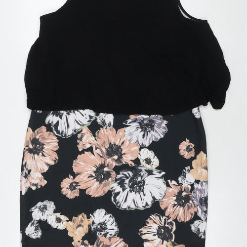So Fabulous Womens Black Floral Polyester A-Line Size 18 Scoop Neck Pullover