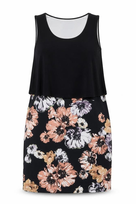 Front view of So Fabulous women’s black floral polyester a-line, size UK 18, scoop neck pullover