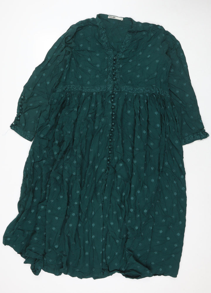 Khaadi Womens Green Viscose Maxi Size 12 V-Neck Button