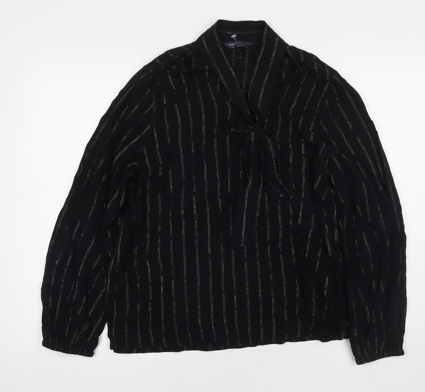 Marks and Spencer Womens Black Viscose Basic Button-Up Size 12 Collared
