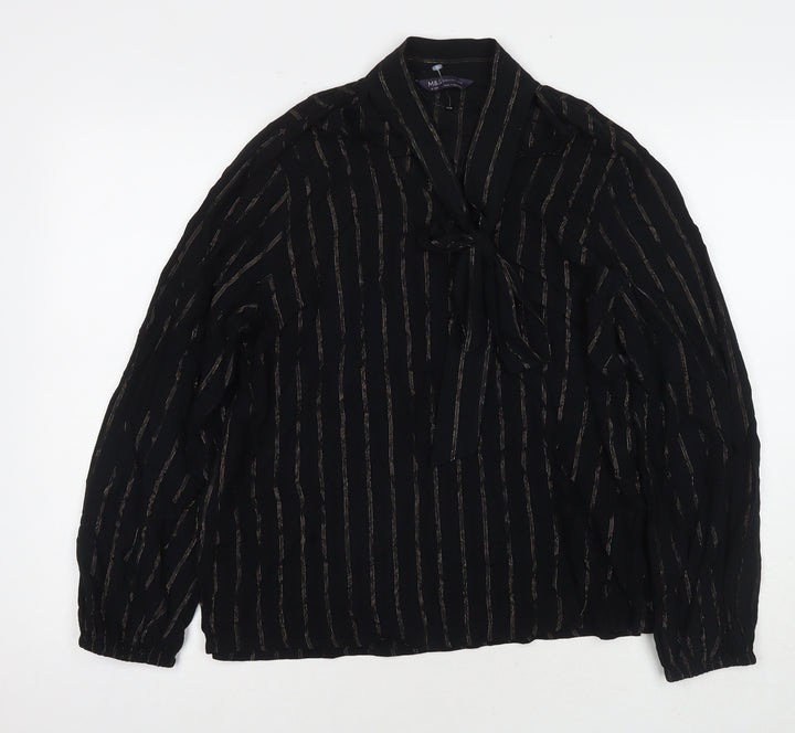 Marks and Spencer Womens Black Viscose Basic Button-Up Size 12 Collared