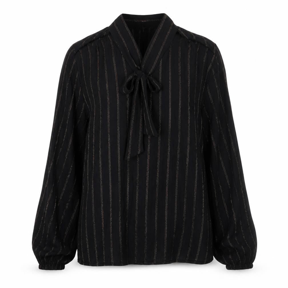Front view of Marks & Spencer women’s black viscose basic button-up, size UK 12, collared