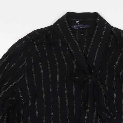 Marks and Spencer Womens Black Viscose Basic Button-Up Size 12 Collared