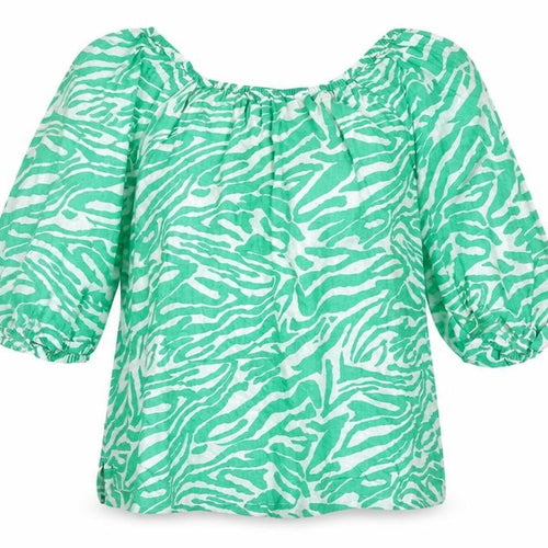 Marks and Spencer Womens Green Animal Print Cotton Basic Blouse Size 14 Scoop Neck