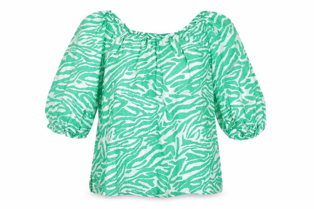 Marks and Spencer Womens Green Animal Print Cotton Basic Blouse Size 14 Scoop Neck