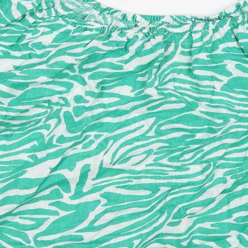 Marks and Spencer Womens Green Animal Print Cotton Basic Blouse Size 14 Scoop Neck