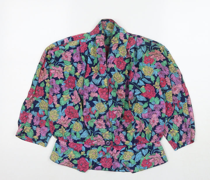 Solo Womens Multicoloured Floral Viscose Basic Button-Up Size 10 Collared