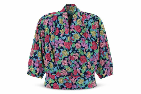 Front view of Solo women’s multicoloured floral viscose basic button-up, size UK 10, collared