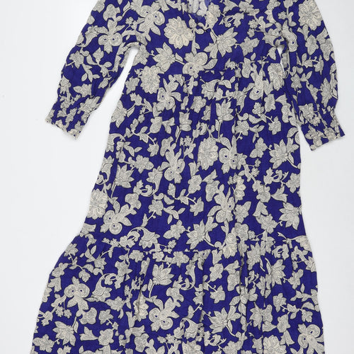 Zara Womens Blue Floral Viscose Maxi Size S V-Neck Pullover