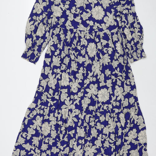 Zara Womens Blue Floral Viscose Maxi Size S V-Neck Pullover