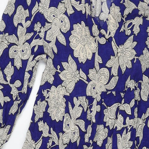 Zara Womens Blue Floral Viscose Maxi Size S V-Neck Pullover