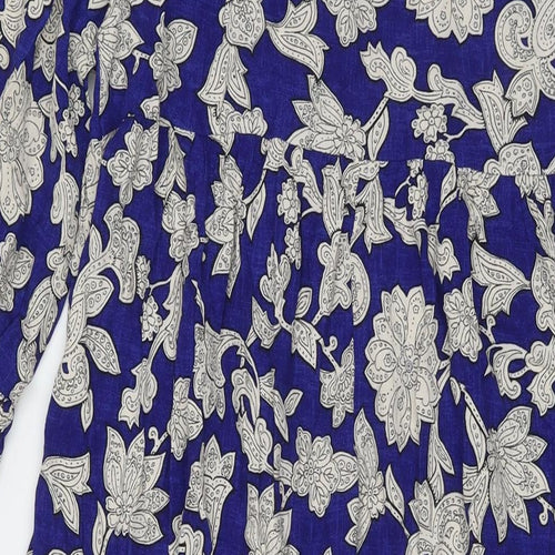 Zara Womens Blue Floral Viscose Maxi Size S V-Neck Pullover