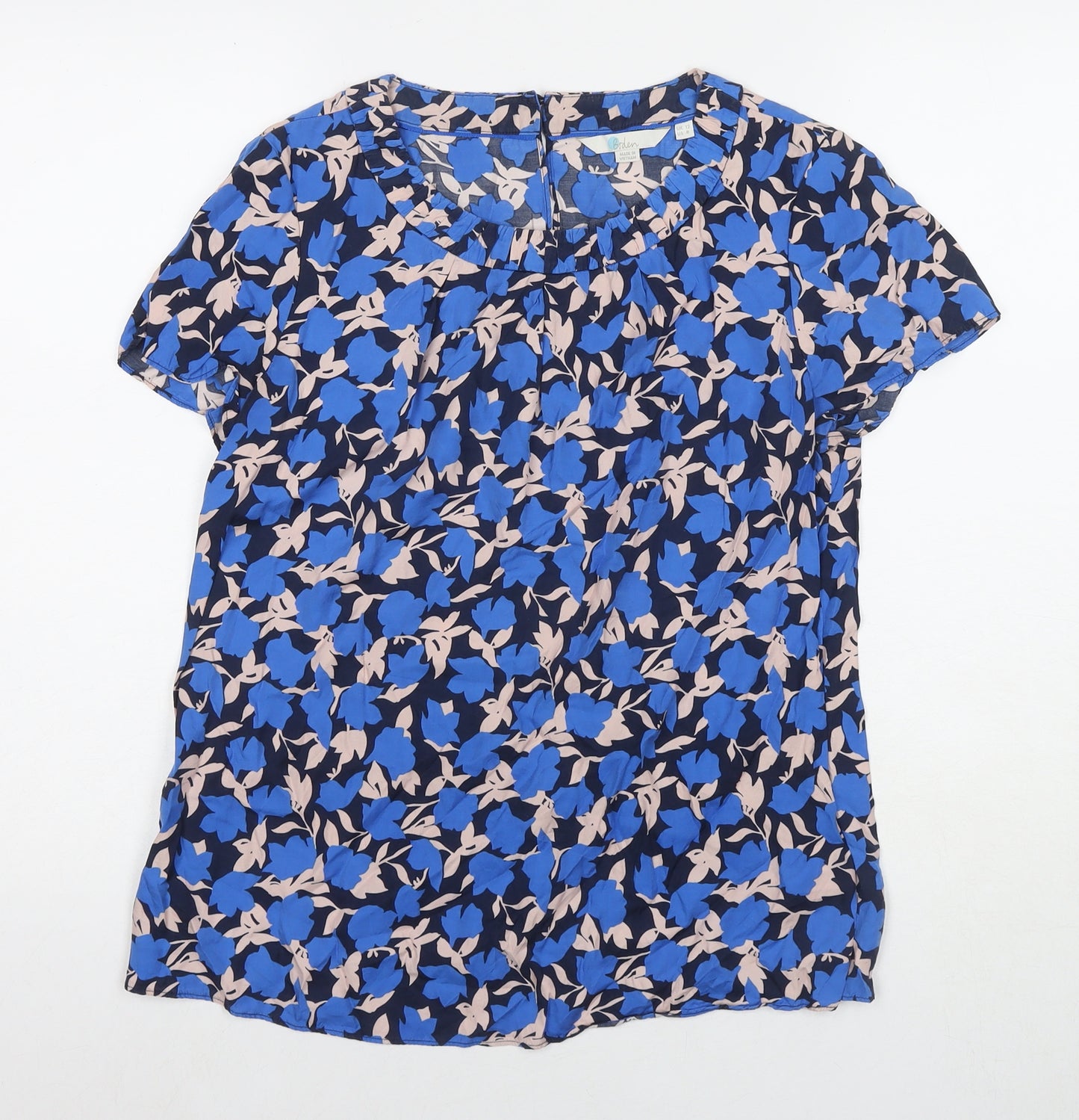 Boden Womens Blue Geometric Viscose Basic Blouse Size 12 Round Neck