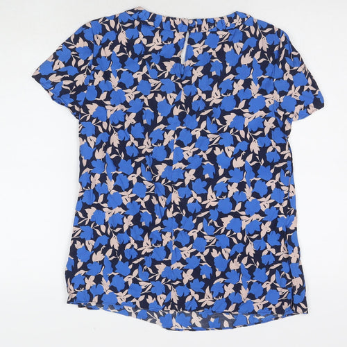 Boden Womens Blue Geometric Viscose Basic Blouse Size 12 Round Neck