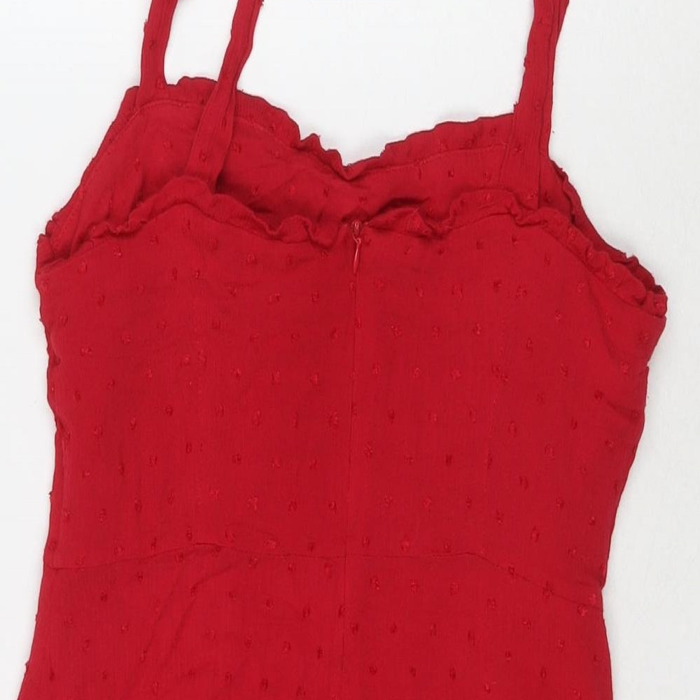 Nasty Gal Womens Red Viscose A-Line Size 10 Round Neck Zip