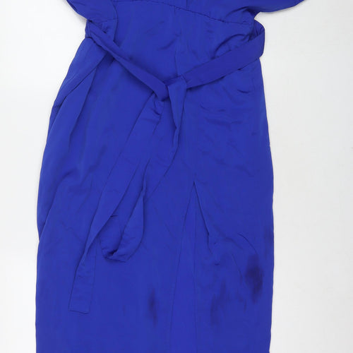 Lounge Womens Blue Polyester Maxi Size 14 V-Neck Snap