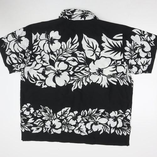 Rima Mens Black Floral Polyester Button-Up Size XL Collared Button