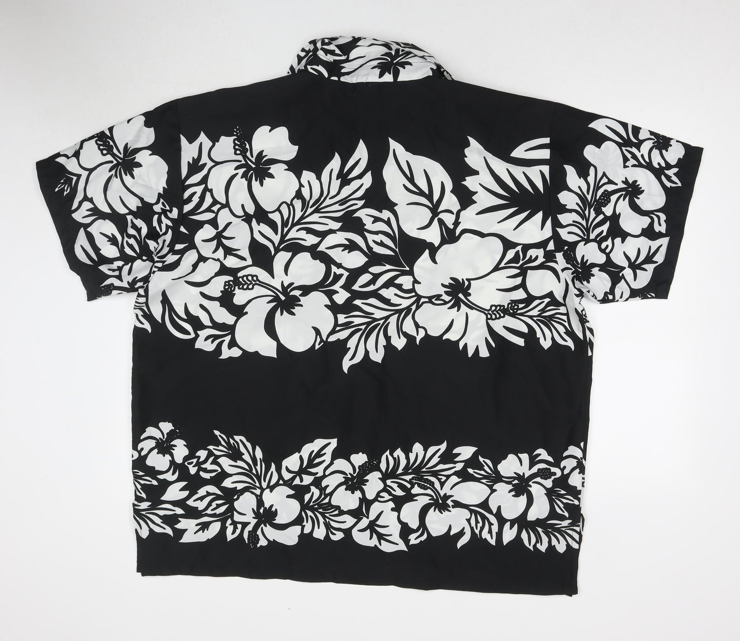 Rima Mens Black Floral Polyester Button-Up Size XL Collared Button