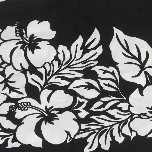 Rima Mens Black Floral Polyester Button-Up Size XL Collared Button