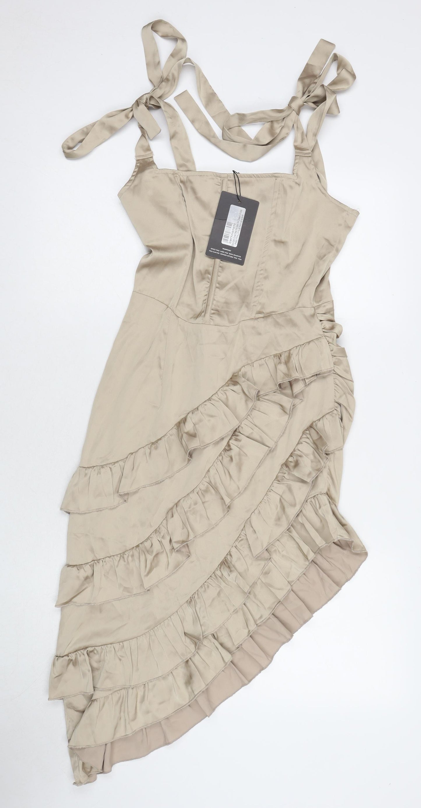 PRETTYLITTLETHING Womens Beige Polyester A-Line Size 8 Square Neck Zip