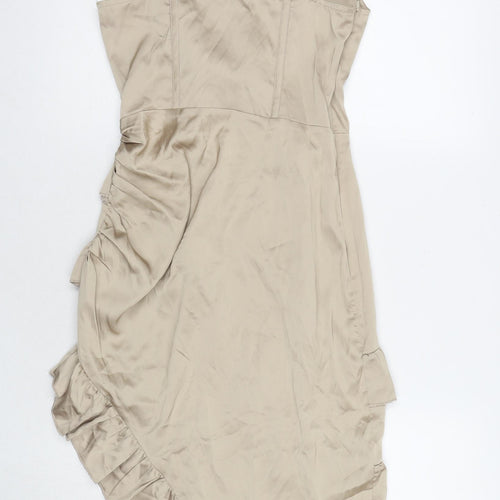 PRETTYLITTLETHING Womens Beige Polyester A-Line Size 8 Square Neck Zip