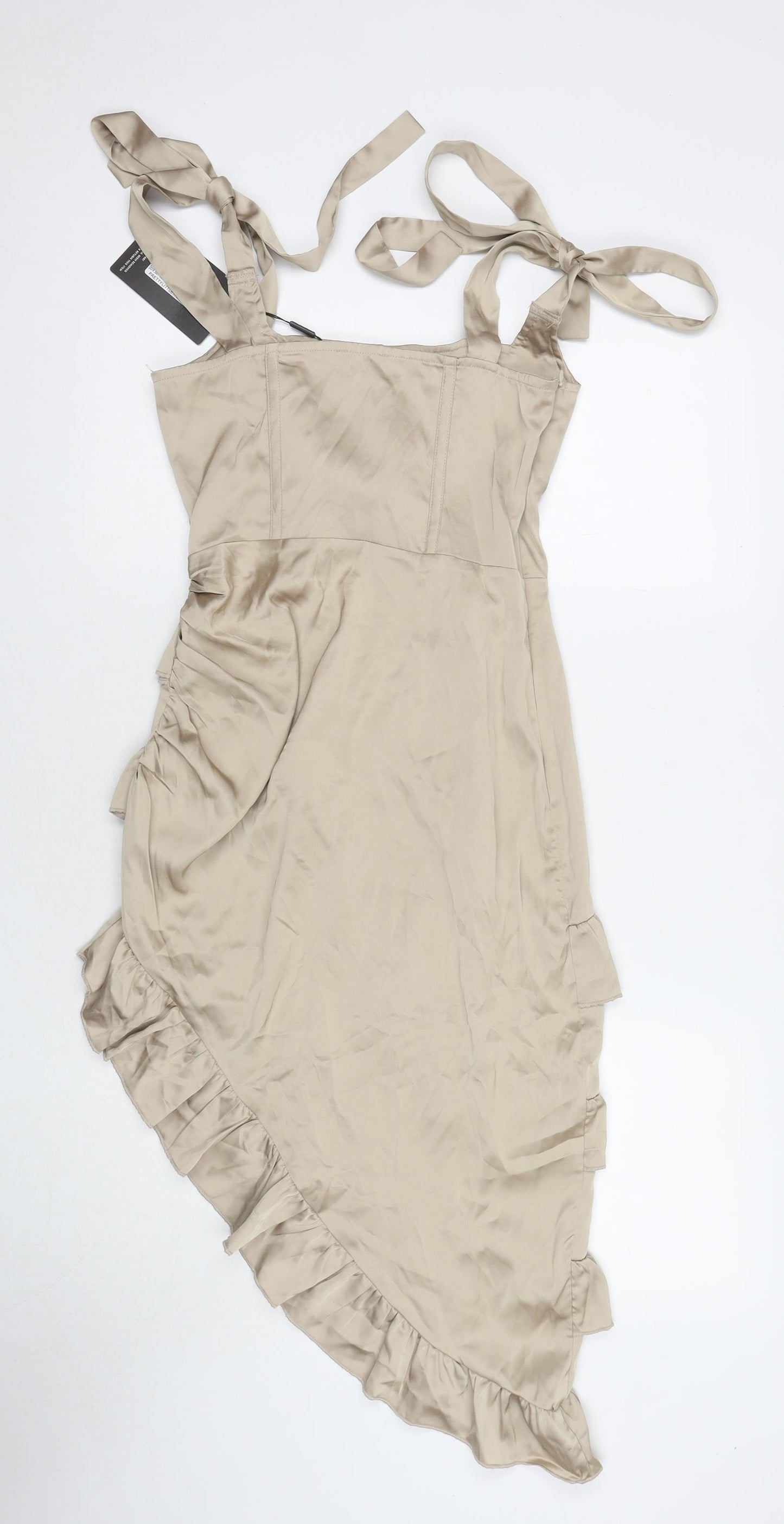 PRETTYLITTLETHING Womens Beige Polyester A-Line Size 8 Square Neck Zip