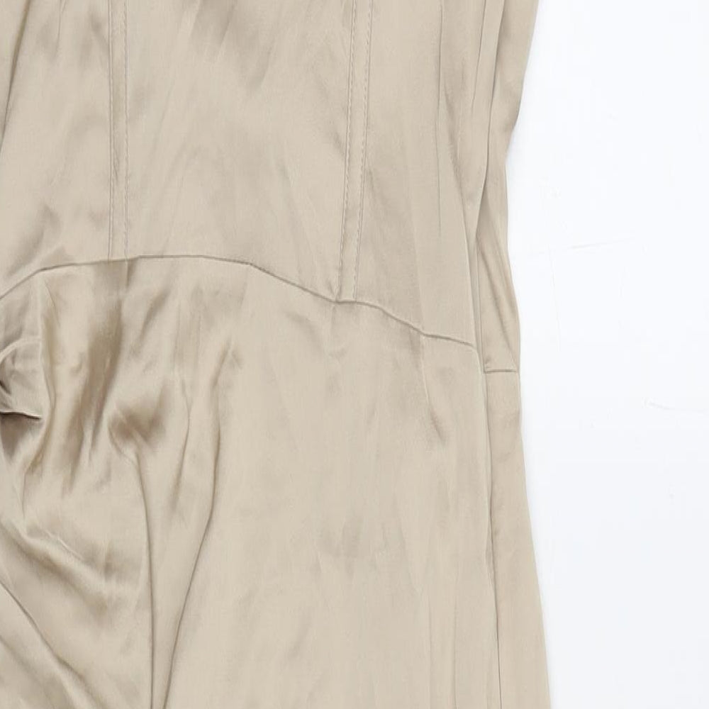 PRETTYLITTLETHING Womens Beige Polyester A-Line Size 8 Square Neck Zip