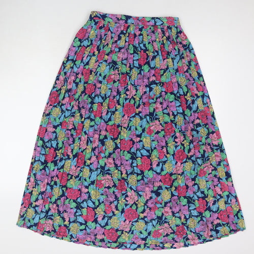Solo Womens Multicoloured Floral Viscose Pleated Skirt Size 12 Zip