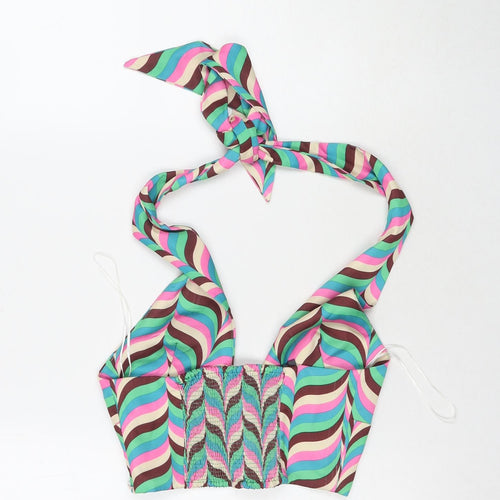 Zara Womens Multicoloured Geometric Polyester Cropped Tank Size S Halter