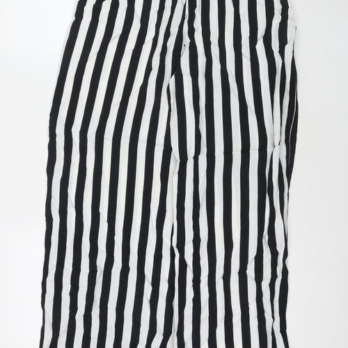 Miss Selfridge Womens Black Striped Viscose Trousers Size 12 L32 in Regular Zip