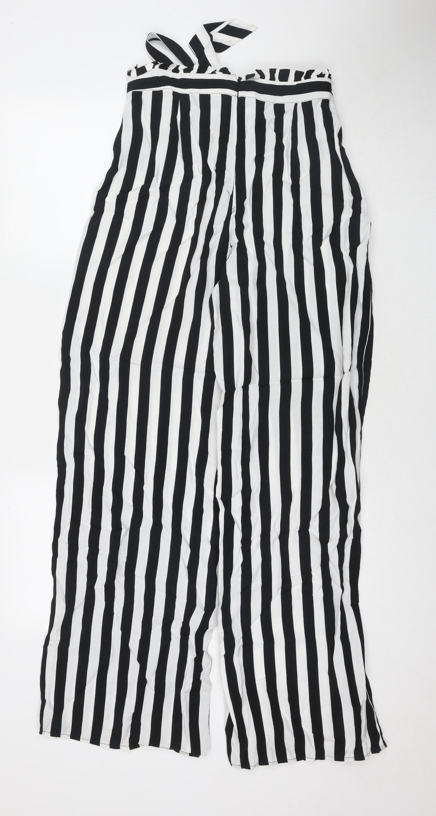 Miss Selfridge Womens Black Striped Viscose Trousers Size 12 L32 in Regular Zip