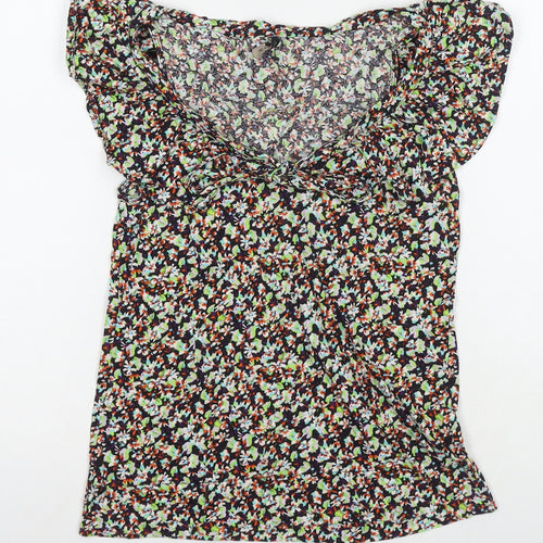 Topshop Womens Multicoloured Floral Cotton Basic Blouse Size 8 Round Neck