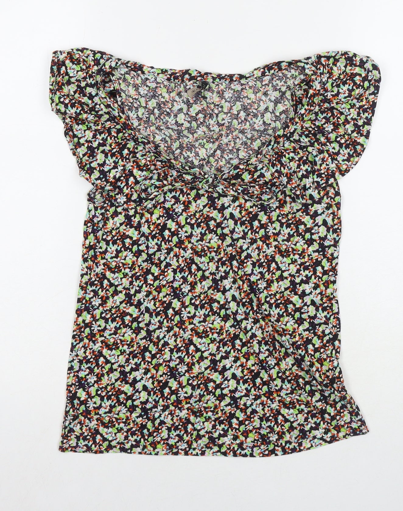 Topshop Womens Multicoloured Floral Cotton Basic Blouse Size 8 Round Neck