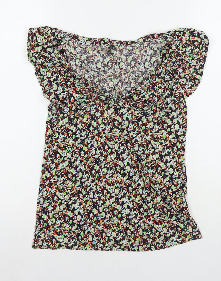 Topshop Womens Multicoloured Floral Cotton Basic Blouse Size 8 Round Neck